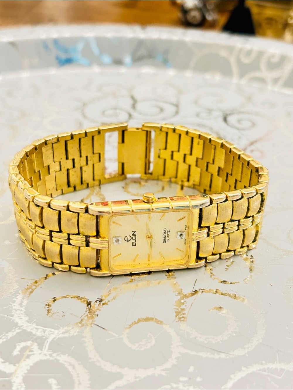 Elgin Vintage Women's Gold-Tone Rectangular Bracelet Watch